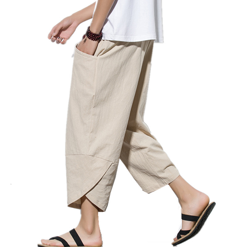 Men's Pants Summr Men Chinese Style Cotton Linen Harem Pants Men Streetwear Breathable Beach Pants Male Casual Calf-Lenght Trousers 230420