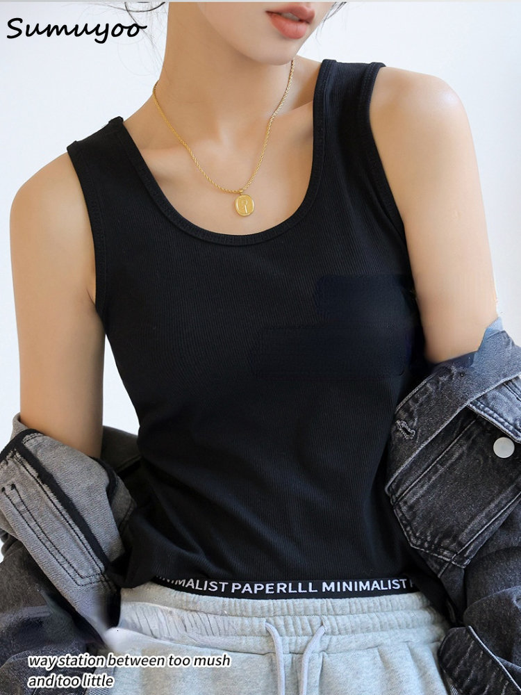 Camisoles Tanks Sumuyoo Summer Ribbed Knitted Tank Tops Women Off Shoulder Crop Tops Basic Shirts Casual Suspender Sport Vest Slim Y2k Tops New 230420
