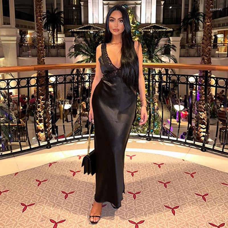 Casual Dresses Backless V-Neck High Waist Derss Female Elegant Sleeveless Solid Black Vestidos Sexy Hollow Lace Patchwork Slip Dress For
Casual Dresses Backless V-Neck High Waist Derss Female Elegant Sleeveless Solid Black Vestidos Sexy Hollow Lace Patchwork Slip Dress For