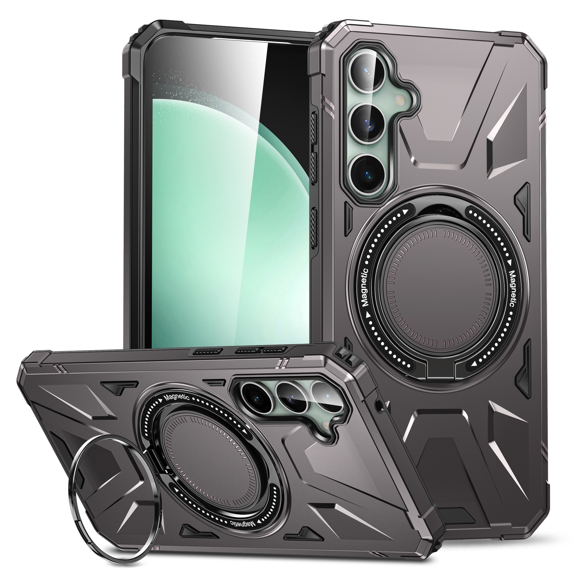 Magnetic Case with Ring Holder For Samsung Galaxy S24 S23 S25 Ultra Plus S23FE A54 A24 A34 A14 Car Mount Stand Armor Rugged Shockproof Full-body Prote
