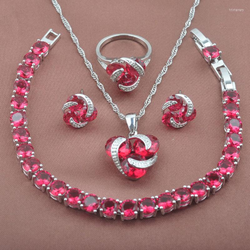 Necklace Earrings Set Red Zirconia Silver Color Women's Wedding Crystal Bracelet Pendant Ring YZ0172, Picture shown
Necklace Earrings Set Red Zirconia Silver Color Women's Wedding Crystal Bracelet Pendant Ring YZ0172, Picture shown