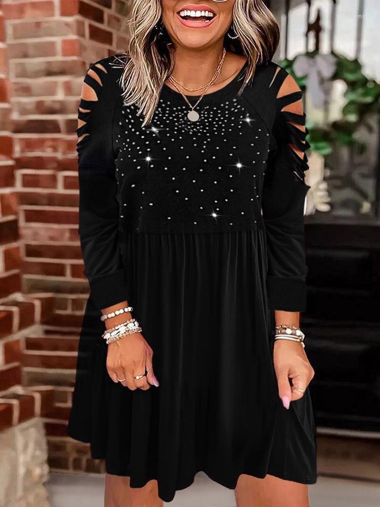 Casual Dresses Women Black Fashion Rhinestones Long Sleeve Dress Sexy Hollow Out Solid Mini Ruffled Elegant 2023 Loose
Casual Dresses Women Black Fashion Rhinestones Long Sleeve Dress Sexy Hollow Out Solid Mini Ruffled Elegant 2023 Loose