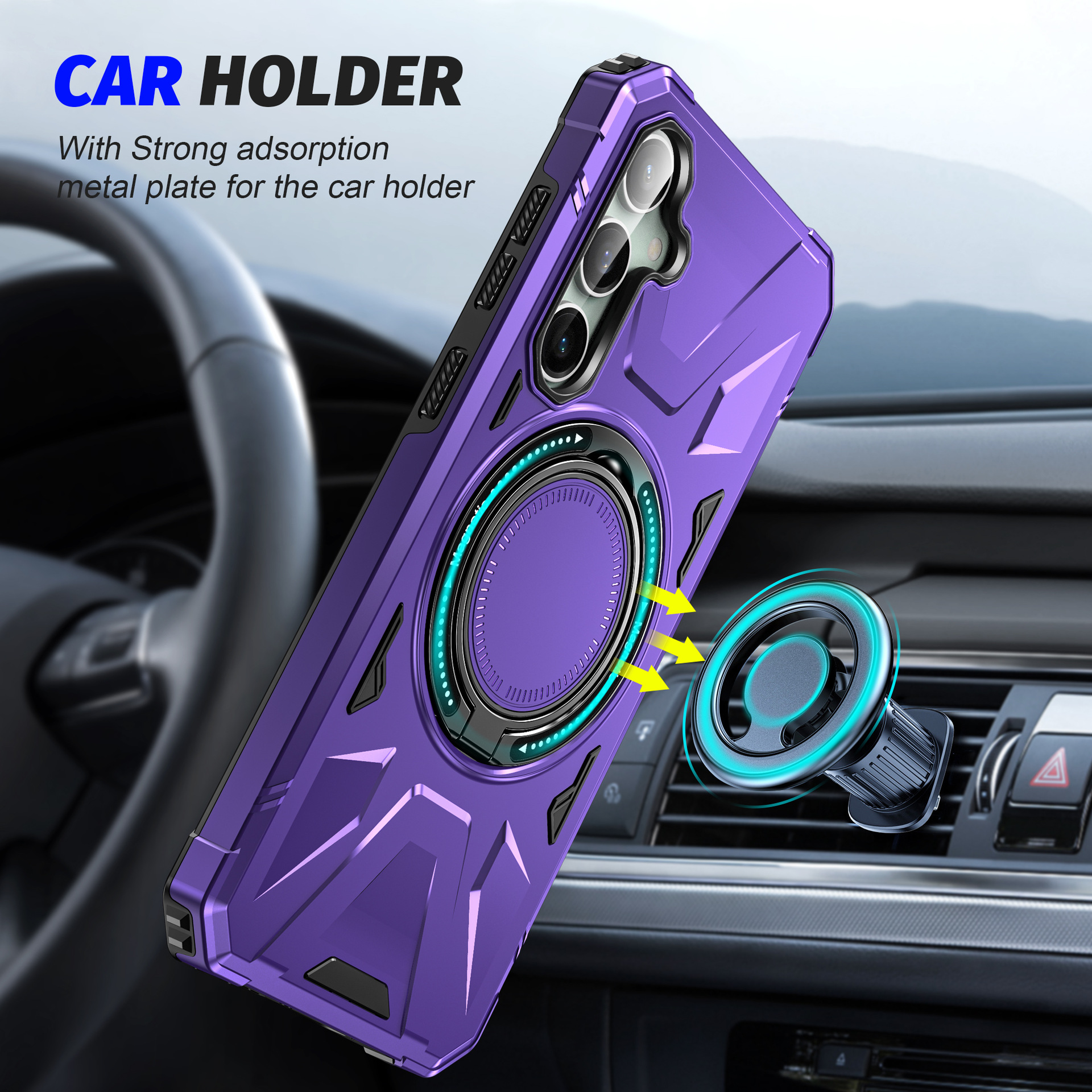 Magnetic Case with Ring Holder For Samsung Galaxy S24 S23 S25 Ultra Plus S23FE A54 A24 A34 A14 Car Mount Stand Armor Rugged Shockproof Full-body Prote