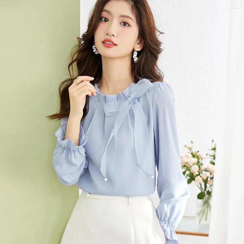 Women's Blouses Womens Solid Elegant Loose Tops Female Long Sleeve Chiffon Blouse Shirt Kroean Style Women Clothing, Sky blue
Women's Blouses Womens Solid Elegant Loose Tops Female Long Sleeve Chiffon Blouse Shirt Kroean Style Women Clothing, Sky blue