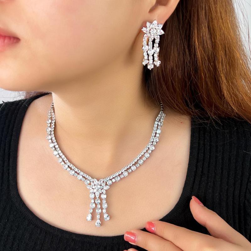 Necklace Earrings Set BeaQueen Fine Wedding Bridal For Women Tassel Dangle Bling Double Layer CZ Stones Pendant JS370, Picture shown
Necklace Earrings Set BeaQueen Fine Wedding Bridal For Women Tassel Dangle Bling Double Layer CZ Stones Pendant JS370, Picture shown
