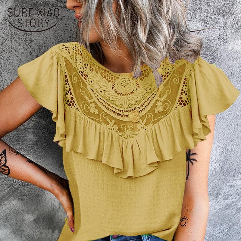 Women' Blouses Summer Lace Blouse Women 2023 Short Butterfly Sleeve Shirt Clothes Sweet Ruffle Tops Round Neck Loose Top Blusas 20024, Green
Women' Blouses Summer Lace Blouse Women 2023 Short Butterfly Sleeve Shirt Clothes Sweet Ruffle Tops Round Neck Loose Top Blusas 20024, Green
