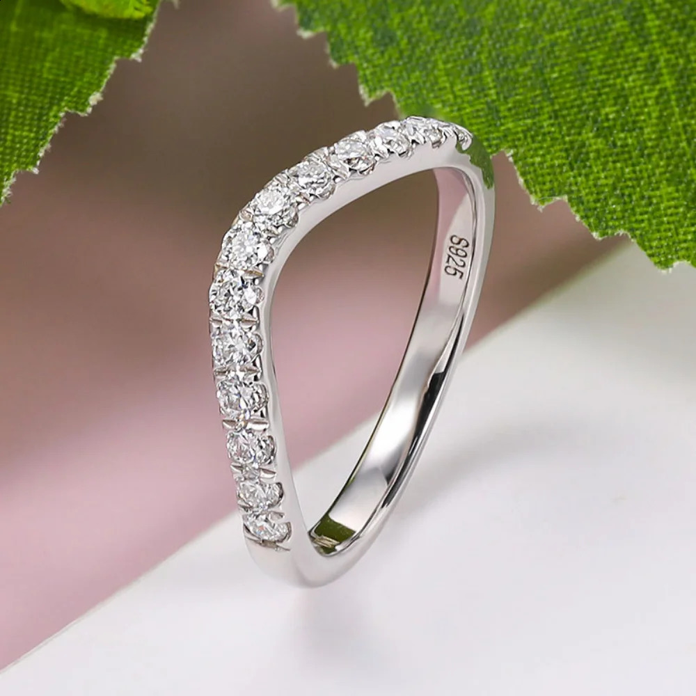 Wedding Rings M-JAJA Half Ring Curved Wedding Band 925 Sterling Silver 0.39ct Lab Diamond Rings for Women D Color Jewelry231118