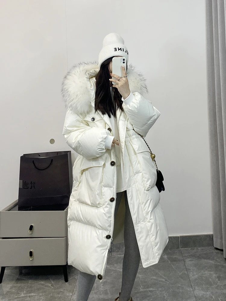 Womens Down Parkas Dazhen Raccoon Fur Hooded Waterproof Winter Long Inflatable Jacket Duck Coat Raincoat Park 231120