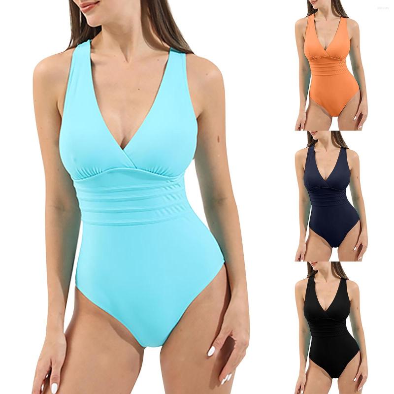 Women' Swimwear Women' Solid Color Swimsuit Belly Control Sexy Backless Black Bikini, Blue