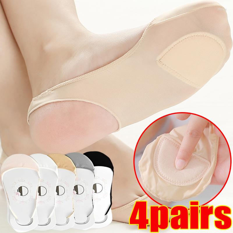 

Women Socks 4Pairs Invisible Boat For Summer Silicone Non-Slip High Heels Shoes Ice Silk Thin Half-Palm Sock Slippers, Skin-1pairs