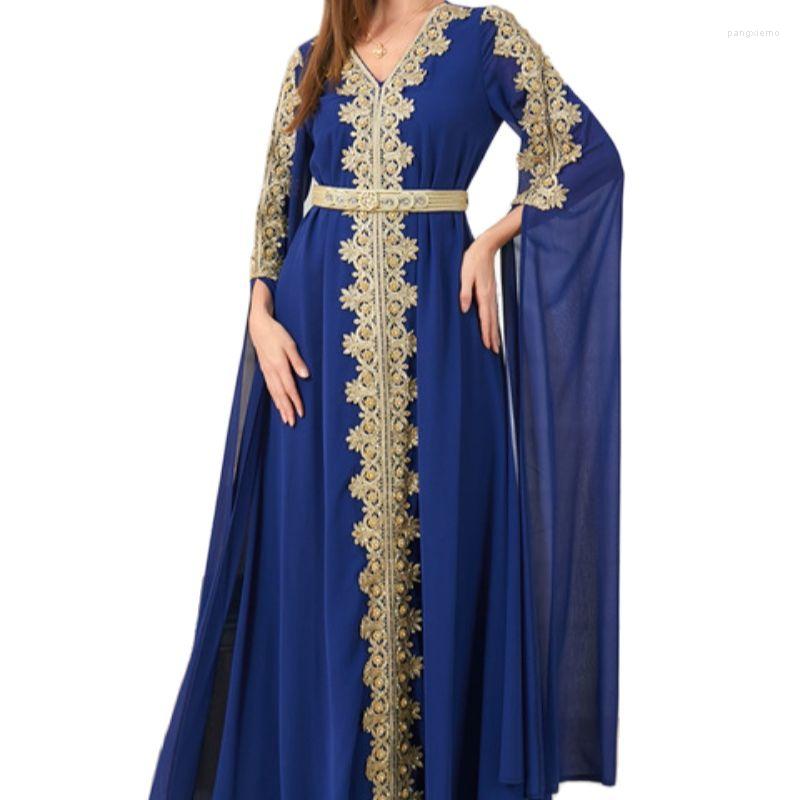 Ethnic Clothing Woman's Evening Dress Elegant Long Sleeve Chiffon Party Floral Embroidery Lace Panel Belted Jilbab Abaya Moroccan Caftan
Ethnic Clothing Woman's Evening Dress Elegant Long Sleeve Chiffon Party Floral Embroidery Lace Panel Belted Jilbab Abaya Moroccan Caftan