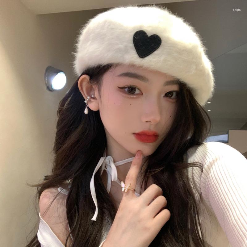 Berets Fur Hat Winter Women's Love Embroidery Beret White Plush Fluffy Temperament Autumn And Painter
Berets Fur Hat Winter Women's Love Embroidery Beret White Plush Fluffy Temperament Autumn And Painter