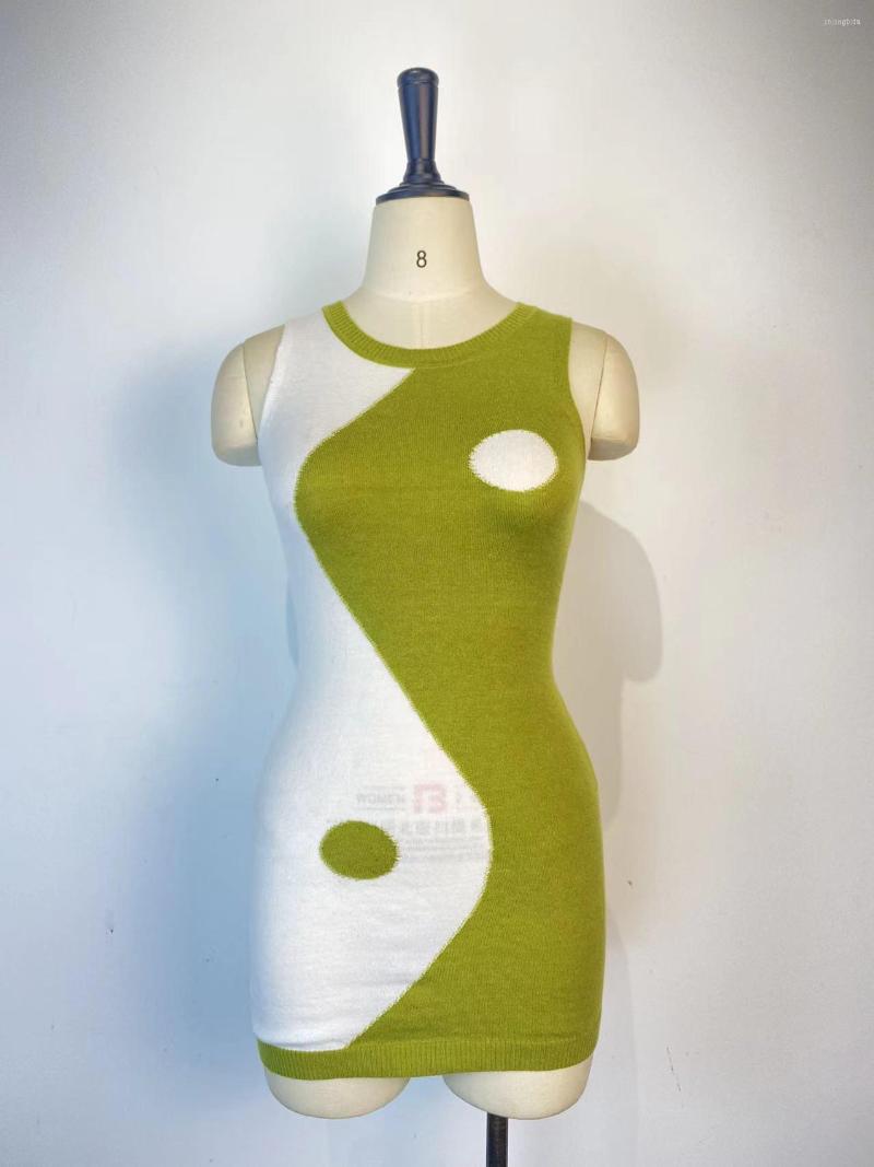 Casual Dresses Dot Patchwork Knitting Women Mini Dress 2023 Summer Sundress Female Sleeveless Causal Tube Knitwear Bodycon