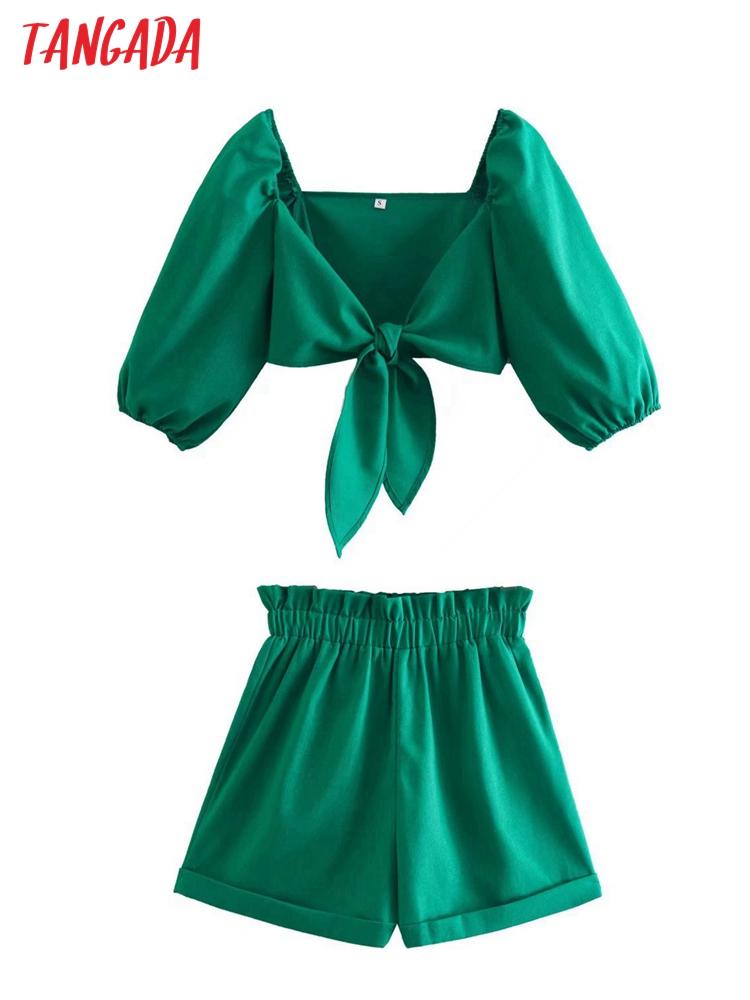 Dress Tangada 2022 Women summer green tracksuit sets bow crop shirt shorts suit 2 pieces sets blouse shorts suits XN97
Dress Tangada 2022 Women summer green tracksuit sets bow crop shirt shorts suit 2 pieces sets blouse shorts suits XN97