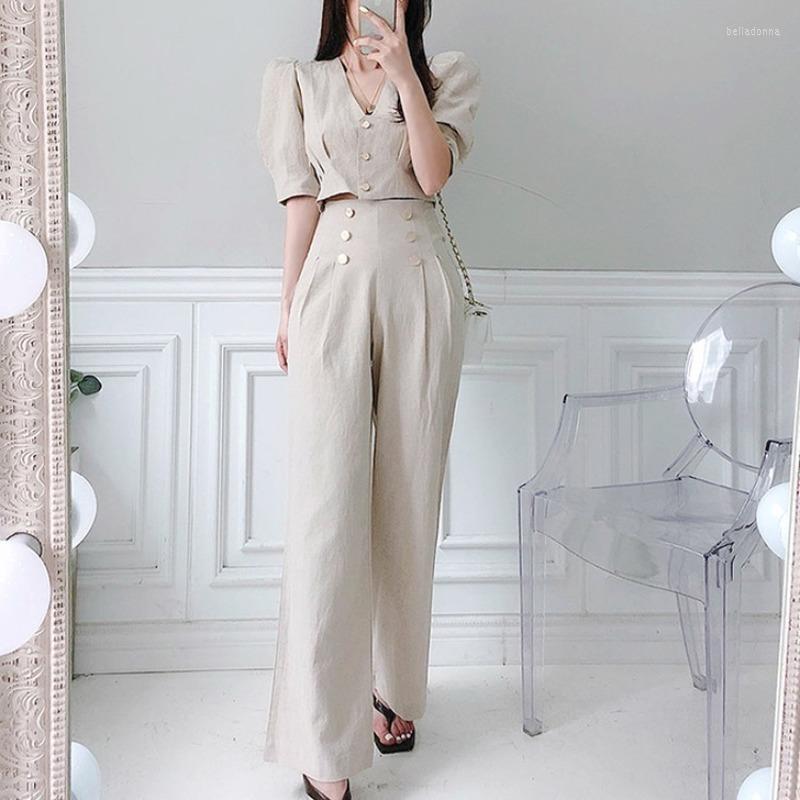Women' Pants Summer Korean Elegant V-neck Short Tops And High Waist Loose Wide-leg Women' Two-piece Suit 2023 Female Solid Color Sets, Apricot
Women' Pants Summer Korean Elegant V-neck Short Tops And High Waist Loose Wide-leg Women' Two-piece Suit 2023 Female Solid Color Sets, Apricot