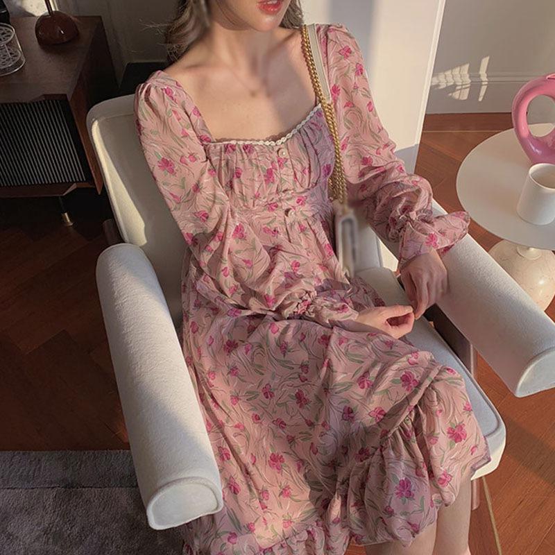 Casual Dresses 2023 Fall Women Vestido Sweet Cottagecore Floral Printed High Waist Long Dress Female Square Collar Sleeve Buttons, Pink
Casual Dresses 2023 Fall Women Vestido Sweet Cottagecore Floral Printed High Waist Long Dress Female Square Collar Sleeve Buttons, Pink