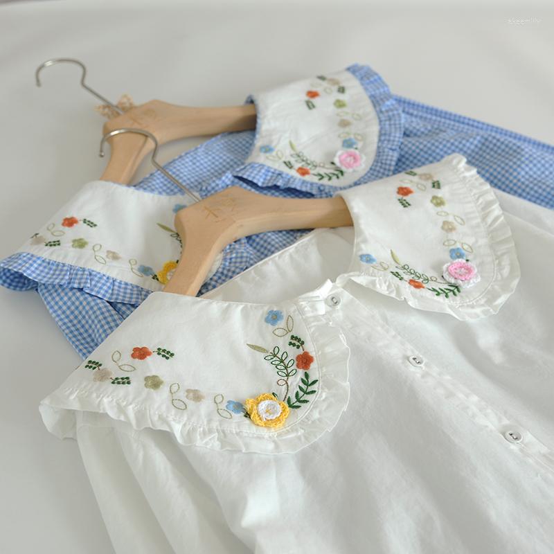 Women's Blouses Spring Autumn Sweet Flower Embroidery Doll Collar White Long-Sleeved Shirt Loose Blouse Women, Blue
Women's Blouses Spring Autumn Sweet Flower Embroidery Doll Collar White Long-Sleeved Shirt Loose Blouse Women, Blue