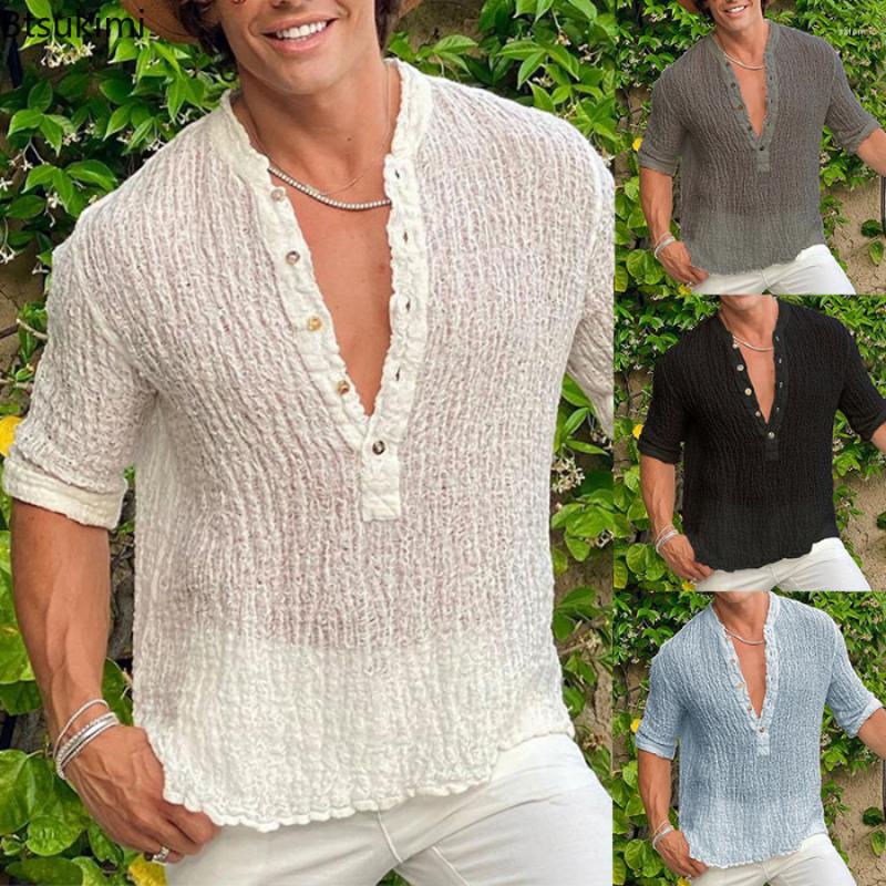 Men's T Shirts 2023 Men's Casual Cotton Linen Tops Solid Spring Summer Loose Half Sleeve V Neck Button Male Leisure Shirt Blusas, Black
Men's T Shirts 2023 Men's Casual Cotton Linen Tops Solid Spring Summer Loose Half Sleeve V Neck Button Male Leisure Shirt Blusas, Black
