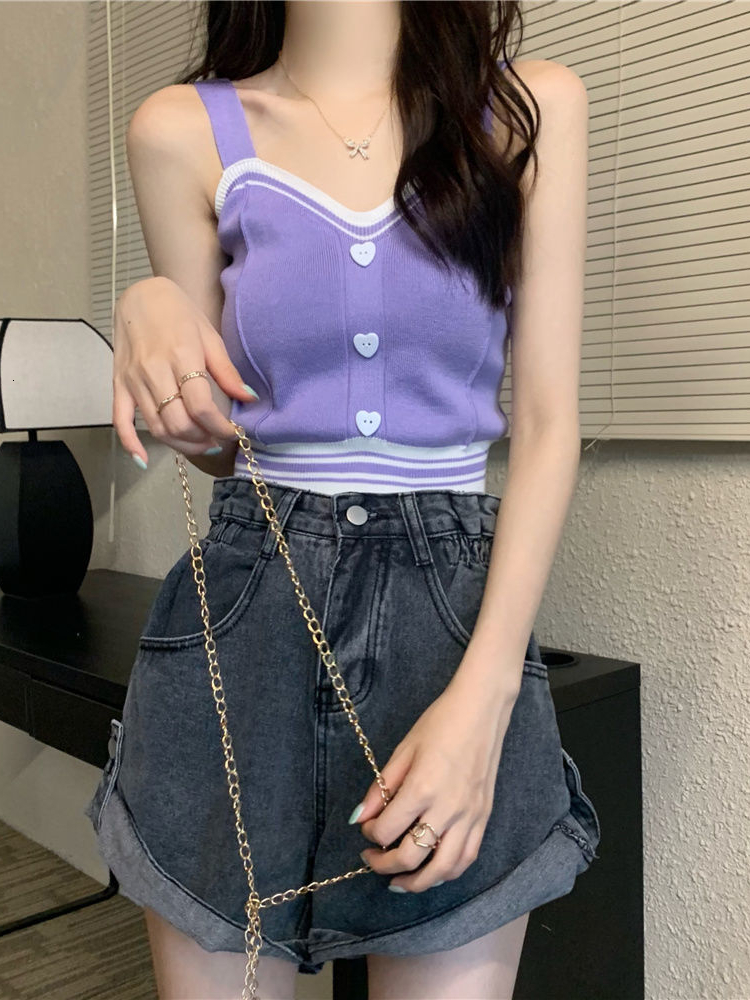 Camisoles Tanks Y2k Knitted Camisole Women's Inner Wear Summer New Sexy Tank Top Hit Color Unique Hot Girl Short Beautiful Back Wearing Tops 2304