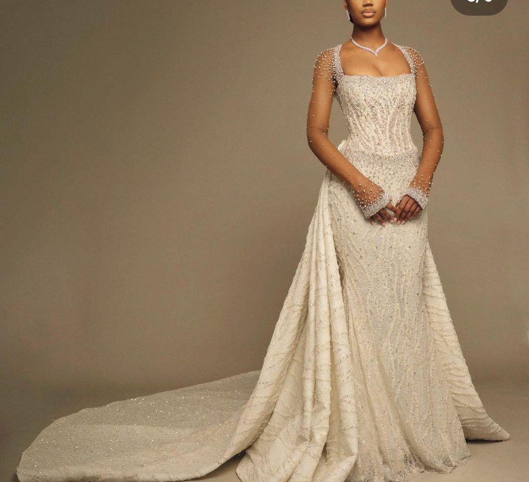 Exquisite Mermaid Wedding Dresses Long Sleeves Bateau Appliques Sequins 3D Lace Pearls Beaded Floor Length Diamonds Detachable Train Bridal Gowns Cust