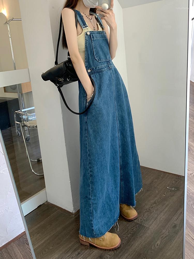 New Casual Dresses SML Women Loose Ladies Vintage Long Denim Dress Female Tassel Spaghetti Strap Jeans (78913