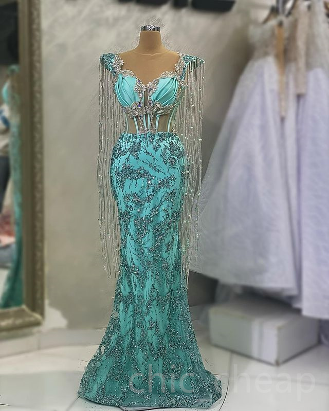Aso April Ebi urious Mermaid Prom Dress Beaded Crystals Evening Formal Party Second Reception Birthday Engagement Gowns Dresses Robe De Soiree ZJ582 e