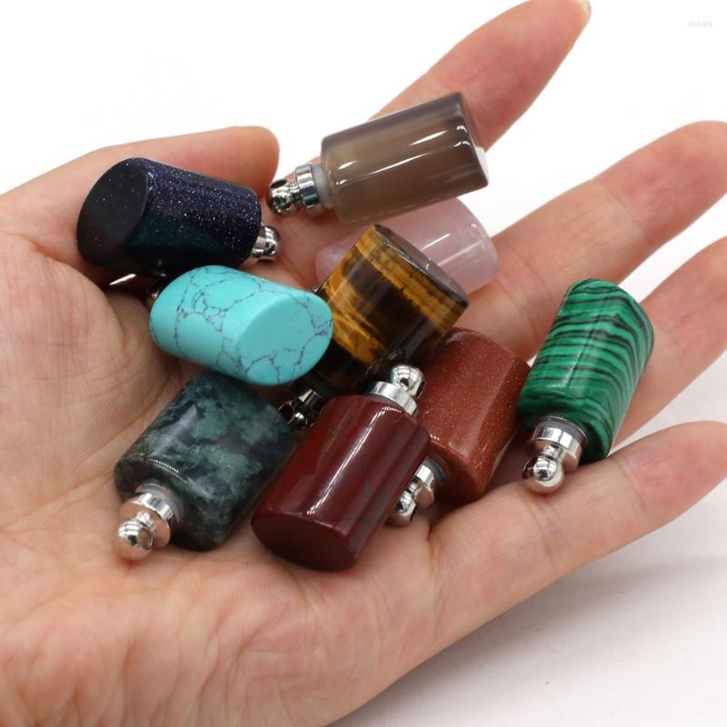 Pendant Necklaces Natural Stone Perfume Bottle Essential Oil Diffuser Malachite Necklace Pendants For DIY Women Trendy Jewelry Making Gift