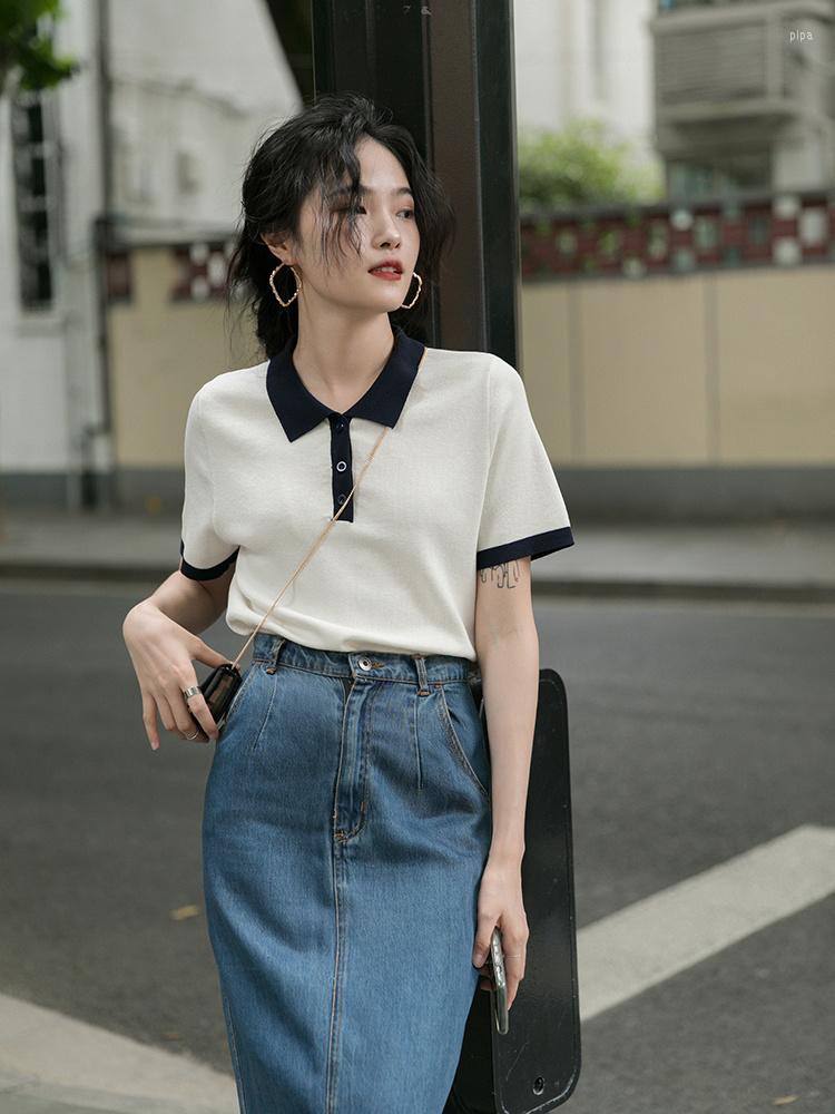 Women's Polos Sense T-shirt Of French Design Minority Knitted Short Sleeved Summer Polo Shirt Style Small Fragrance, Blue and white
Women's Polos Sense T-shirt Of French Design Minority Knitted Short Sleeved Summer Polo Shirt Style Small Fragrance, Blue and white