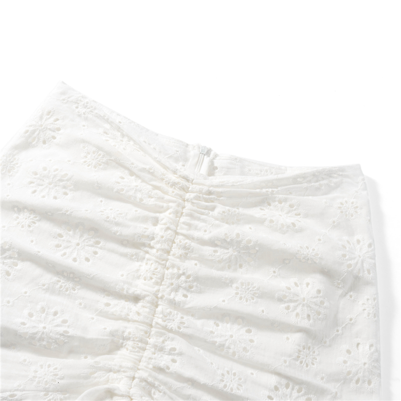 Skirts Xingqing Pleated y2k Aesthetic Women Floral Drawstring High Waist Ruffle Cutout White Mini Summer Streetwear 230420