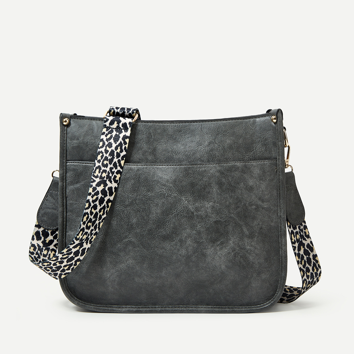 Versatile shoulder bag with fashionable crossbody leopard print shoulder strap design PU solid color women's bag