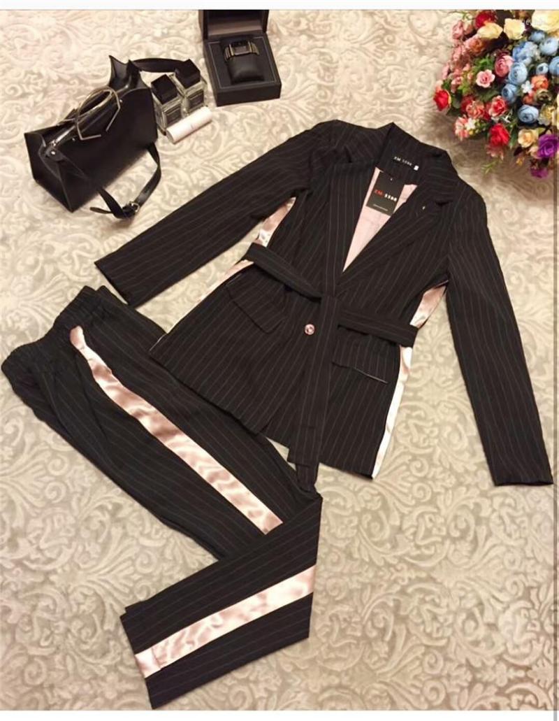Women' Two Piece Pants 2023 Real Arrival Polyester Full Single Breasted Sashes Women' Suit Striped Stripes Color Belt Slim Women, Black
Women' Two Piece Pants 2023 Real Arrival Polyester Full Single Breasted Sashes Women' Suit Striped Stripes Color Belt Slim Women, Black