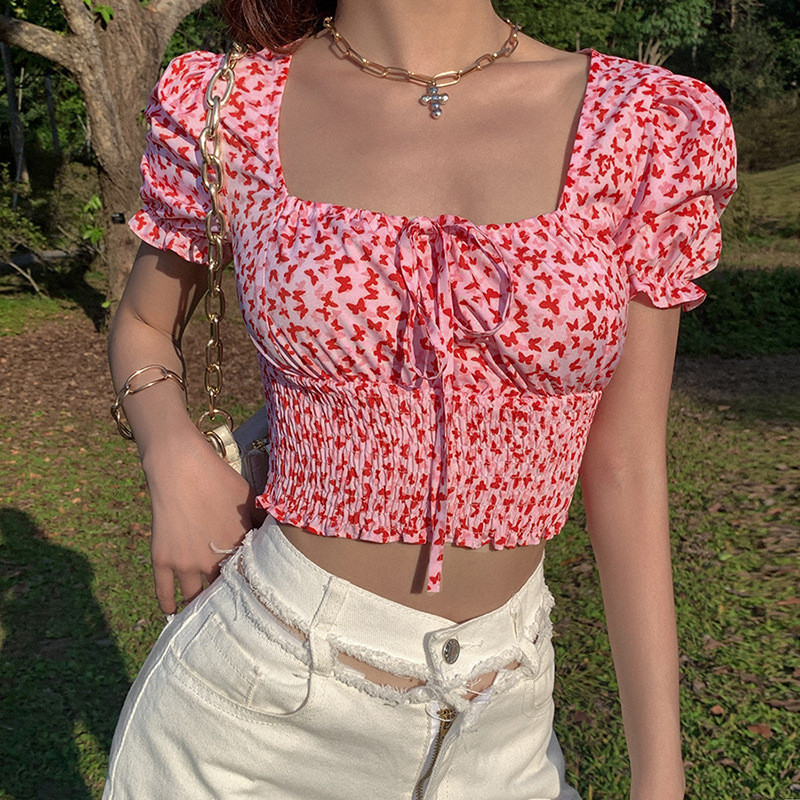 Women T Shirt Summer Puff Sleeve Ruched T shirt Square Collar Ruffles Tie up Slim Fit Crop Tops Female Blouse Shirts 230420, Red
Women T Shirt Summer Puff Sleeve Ruched T shirt Square Collar Ruffles Tie up Slim Fit Crop Tops Female Blouse Shirts 230420, Red