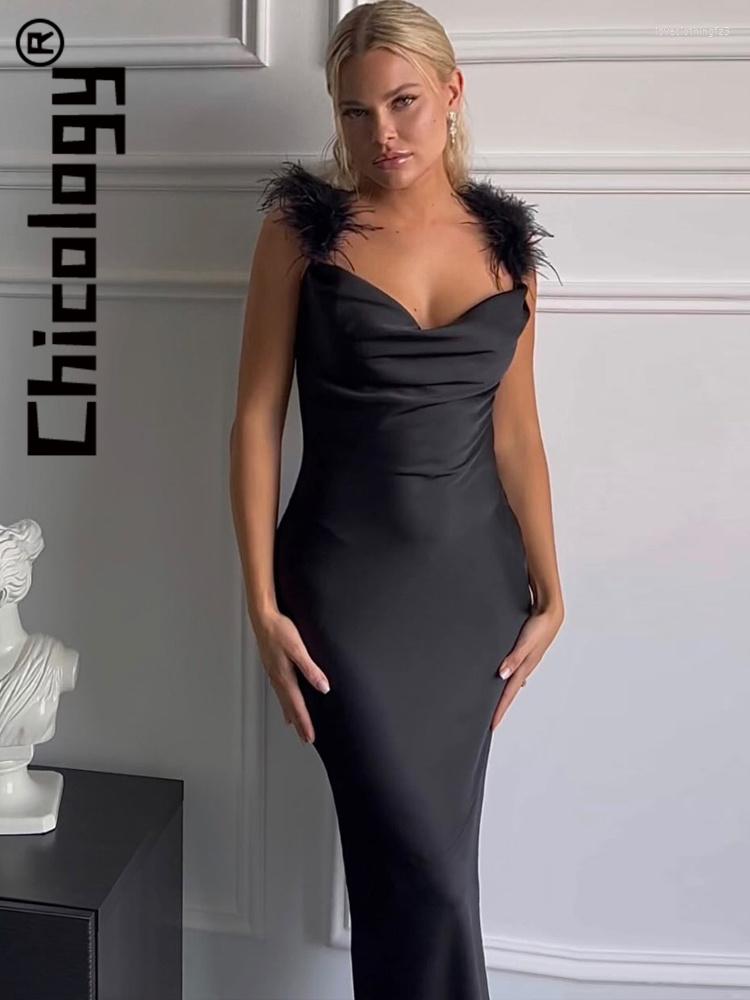 Casual Dresses Chicology Feather Slip Black Satin Lim Ruched Long Dress Elegant Sexy Evening Prom Party Club Event Clothes For Women
Casual Dresses Chicology Feather Slip Black Satin Lim Ruched Long Dress Elegant Sexy Evening Prom Party Club Event Clothes For Women