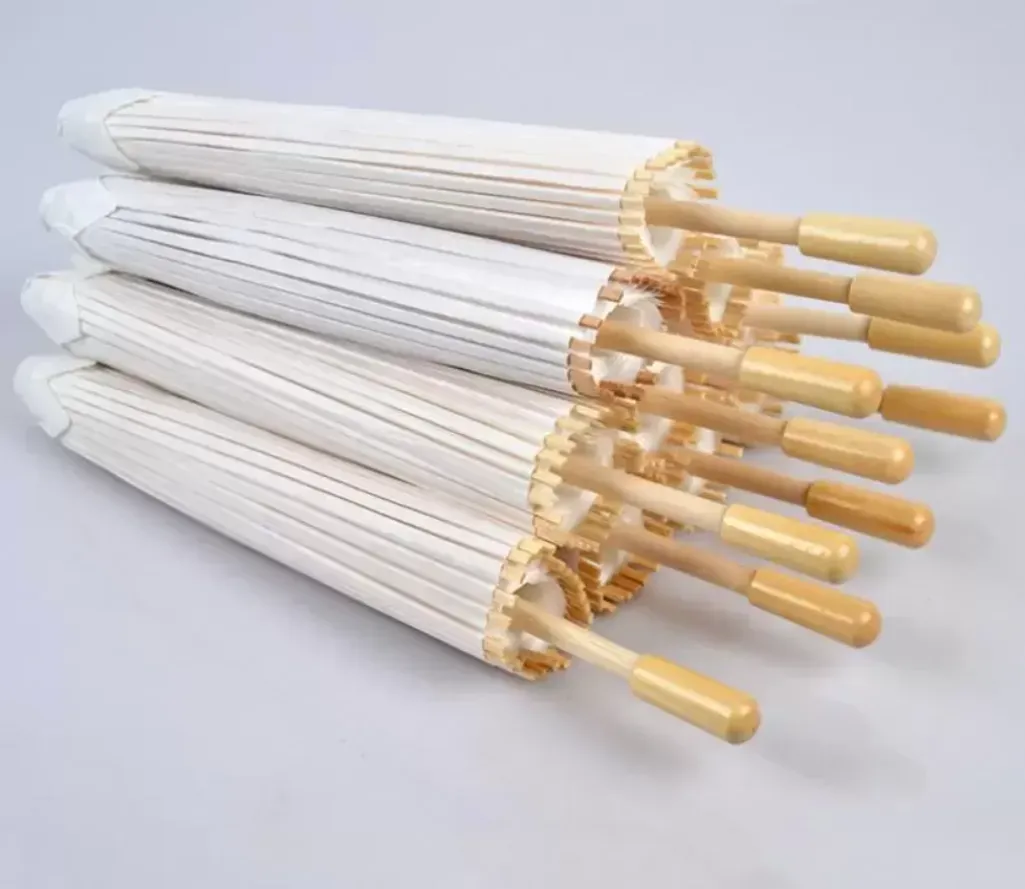 Fans Wedding Bride Parasols White Paper Umbrella Wooden Handle Japanese Chinese Craft 60cm Diameter Umbrellas FY5699 1120