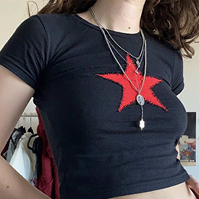 Women T Shirt High Street Harajuku Retro Red Star Embroidery Fashion Gothic Short Sleeve Cropped Top Navel Sexy Female Y2K Clothes 230420, Sky blue
Women T Shirt High Street Harajuku Retro Red Star Embroidery Fashion Gothic Short Sleeve Cropped Top Navel Sexy Female Y2K Clothes 230420, Sky blue