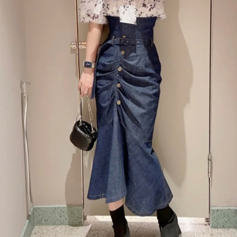 Skirts Kuzuwata 2023 Spring High Waist Irregular Skirt Solid Color Elegant Temperament Mujer Faldas Polka Dot Harajuku Mermaid Jupe 230420