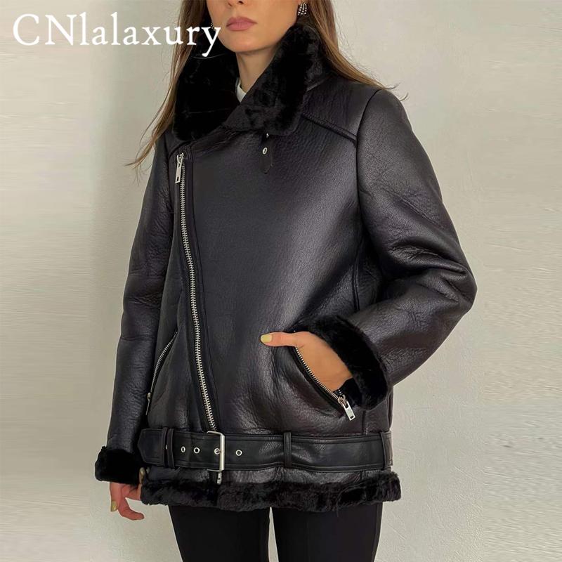 Jackets CNlalaxury 2022 Winter Women Sheepskin Coat Streewear Thick Warm Faux Lamb Leather Jacket With Belt Oversized Motorcycle Outwear, Wine red
Jackets CNlalaxury 2022 Winter Women Sheepskin Coat Streewear Thick Warm Faux Lamb Leather Jacket With Belt Oversized Motorcycle Outwear, Wine red