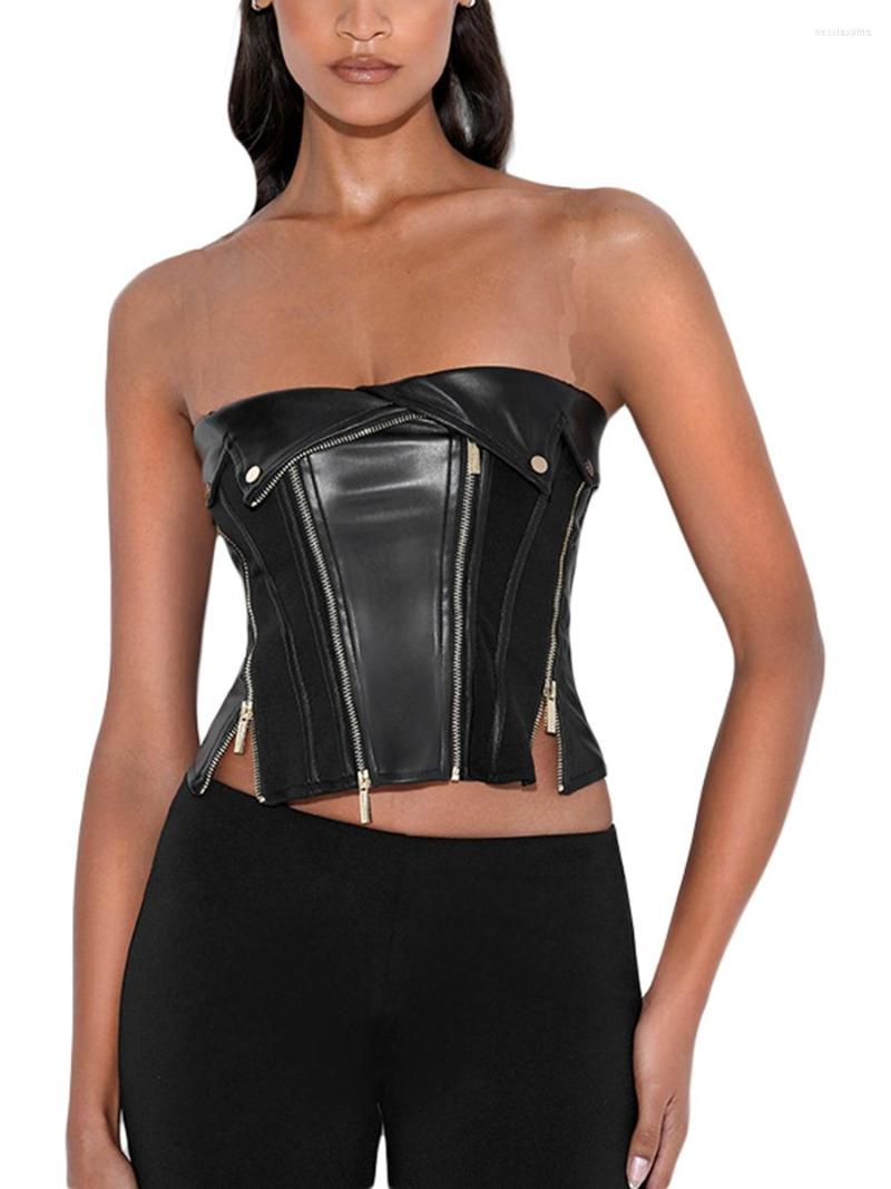 Women' Tanks Women Leather Bustier Strapless Crop Top Bandeau Off-shoulder Zipper Front Boned Low Cut Corset, Black
Women' Tanks Women Leather Bustier Strapless Crop Top Bandeau Off-shoulder Zipper Front Boned Low Cut Corset, Black