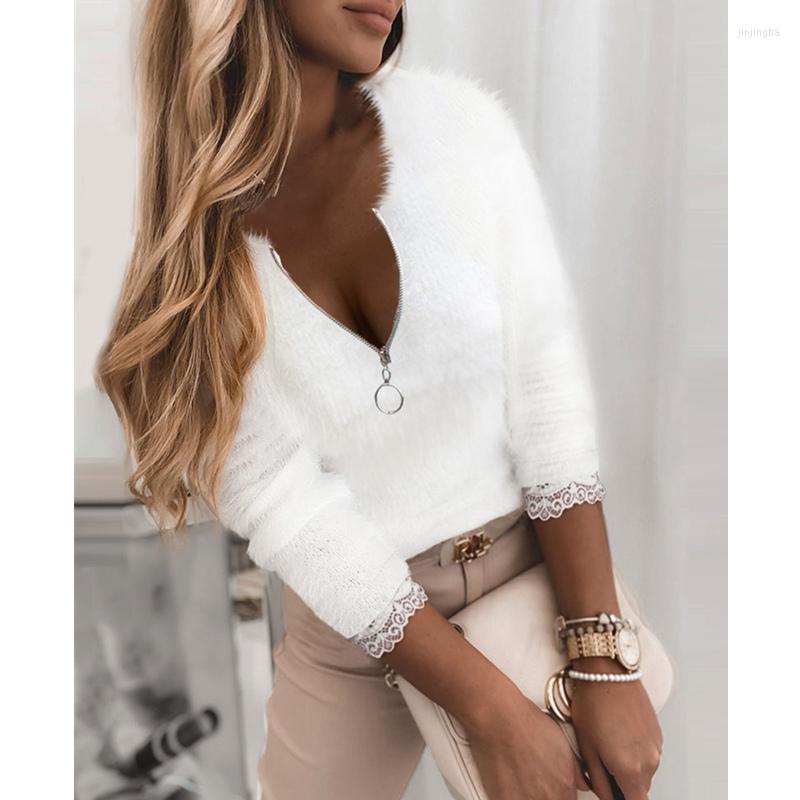 Women' T Shirts Women Lace Splicing Plush Velvet Long Sleeve Top Shirt Fashion Casual Sexy Zipper V Neck Slim Fit T-shirt Streetwear, White
Women' T Shirts Women Lace Splicing Plush Velvet Long Sleeve Top Shirt Fashion Casual Sexy Zipper V Neck Slim Fit T-shirt Streetwear, White