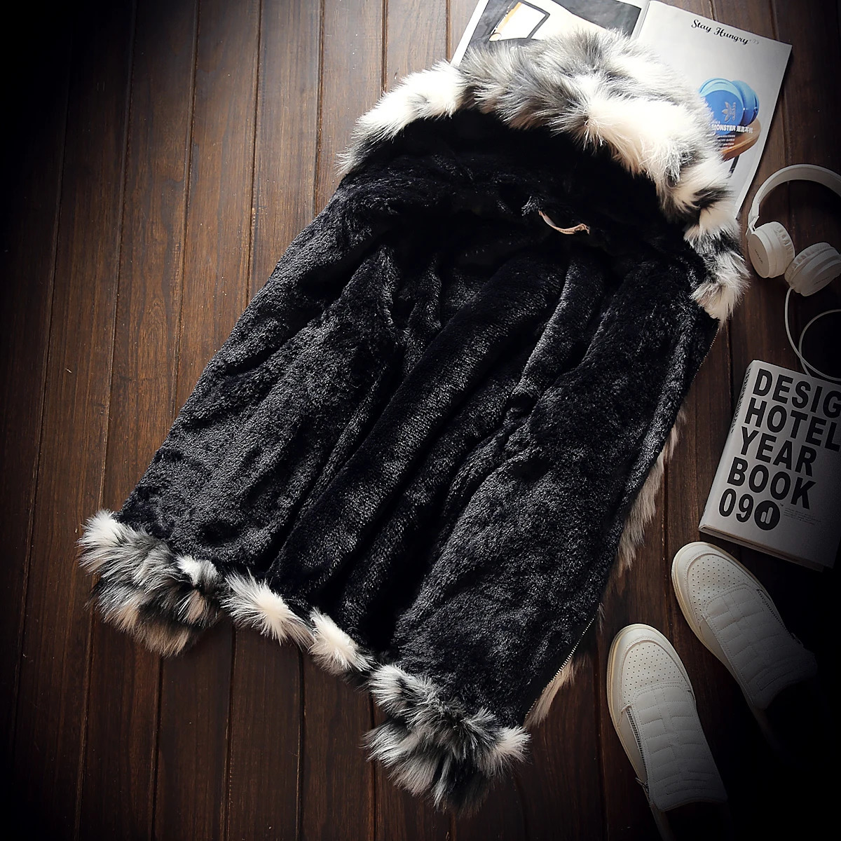 Men's Fur Faux Fur Winter Warm Plus Fleece Faux Fur Fox Fur Casual Mens Hooded Jacket Thick Boutique Fashionable Male Slim Coats Size S-5XL 23111 - view 6