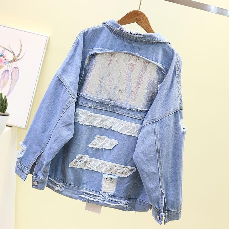 Women's Jackets Spring Korea Loose Fit Women Denim Hole Ripped Back Squined Punk Streetwear Single Breasted Pockets Female Jeans Coats, Light blue
Women's Jackets Spring Korea Loose Fit Women Denim Hole Ripped Back Squined Punk Streetwear Single Breasted Pockets Female Jeans Coats, Light blue