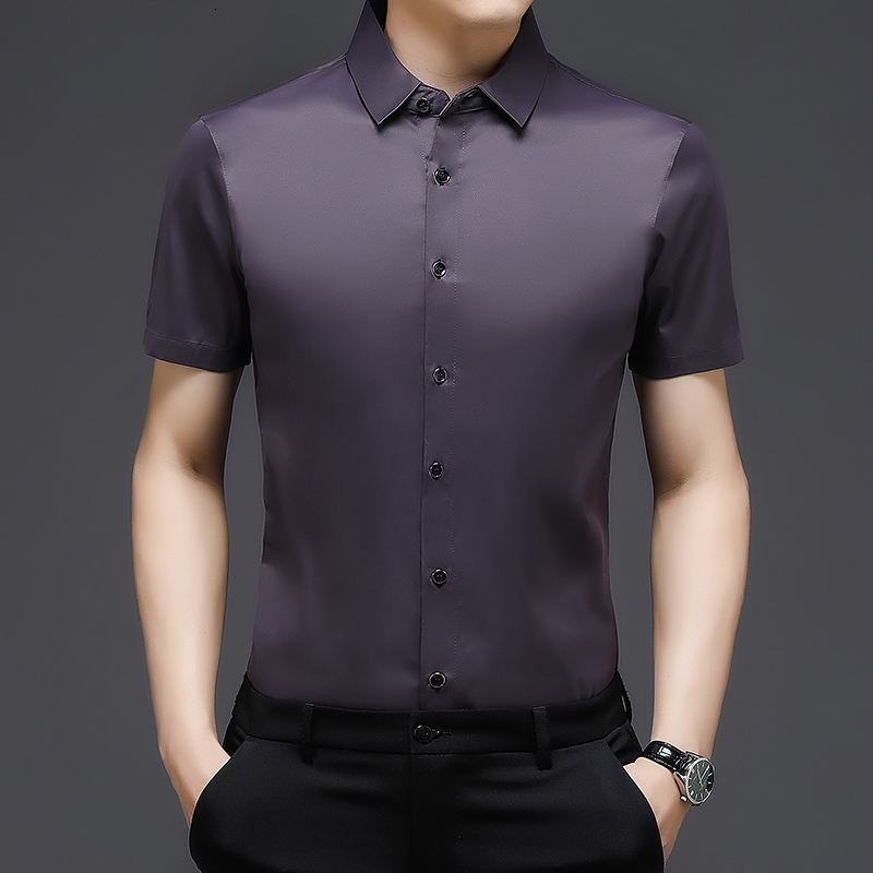 Men's Casual Shirts BROWON Summer Short Sleeve Shirt for Men New Slim Solid Color Men Clothing Fashion Smart Casual Turn-Down Collar Shirts Men 2