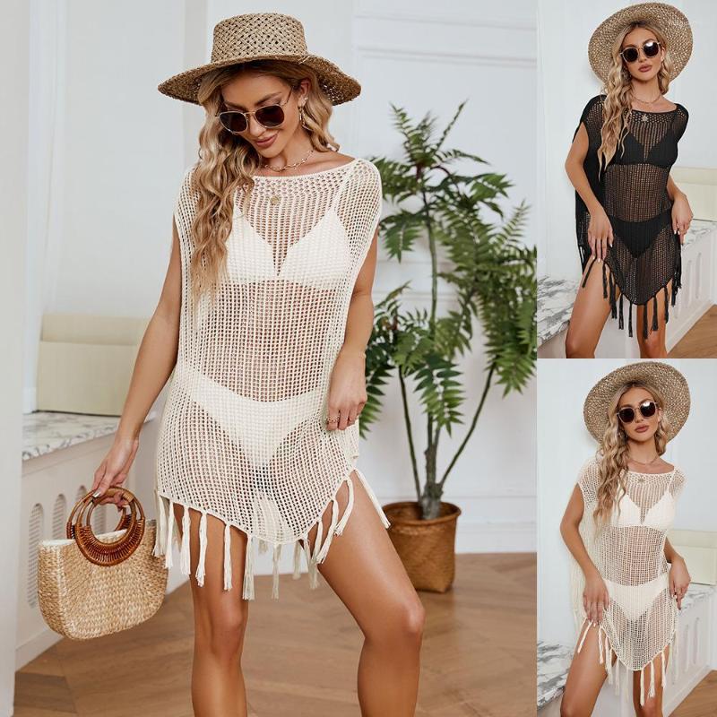 Women's Swimwear 2023 Summer Women'S Clothing Tassels Loose Hollow Beach Swimsuit Holiday Blouse Women, White