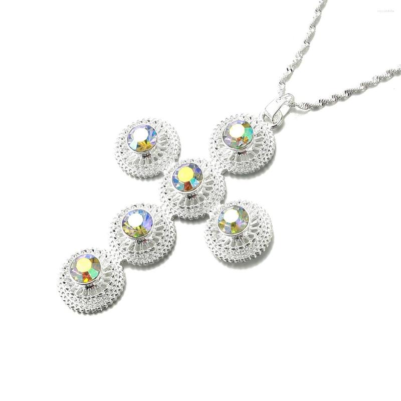 Pendant Necklaces Habesha For Women Rainbow Stone Cross Silver Color Ethiopian Black Rope Africa Jewelry
Pendant Necklaces Habesha For Women Rainbow Stone Cross Silver Color Ethiopian Black Rope Africa Jewelry