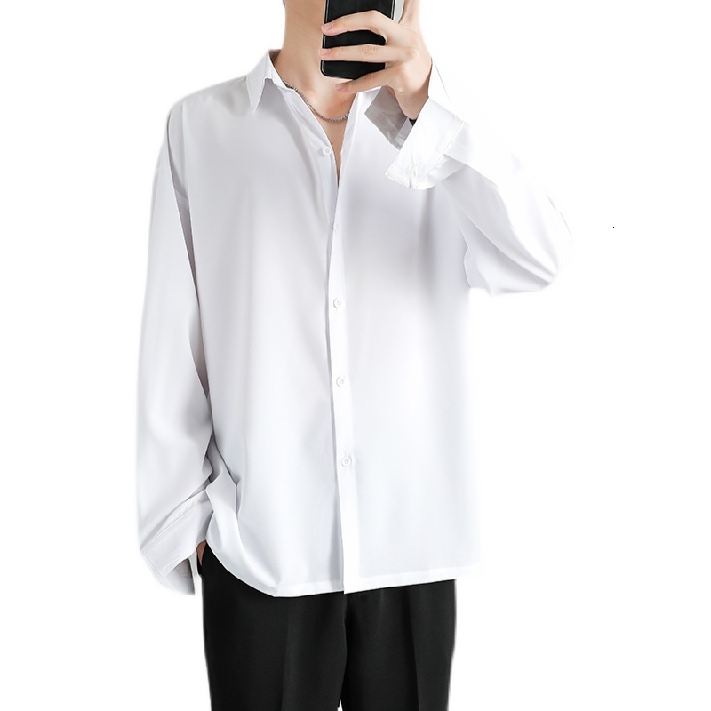 Men's Casual Shirts Solid Black Long sleeved Korean Comfortable Blouses Loose Classic Single Breasted 230420