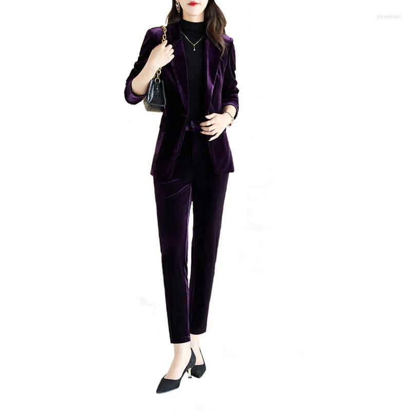 Women' Two Piece Pants Golden Velvet Suits Women Autumn Winter 2023 High End Fashion Temperament Slim Blazer And Office Ladies Work Wear, Purple
Women' Two Piece Pants Golden Velvet Suits Women Autumn Winter 2023 High End Fashion Temperament Slim Blazer And Office Ladies Work Wear, Purple