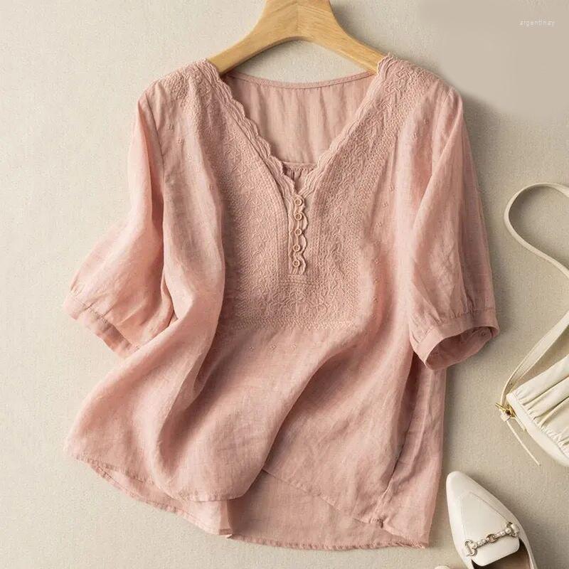 Women's Blouses Cotton Linen Embroidered V-neck Short-sleeved Tops Women's Summer Korean Fashion Retro Art Wind Elegant Loose Casual, Blue
Women's Blouses Cotton Linen Embroidered V-neck Short-sleeved Tops Women's Summer Korean Fashion Retro Art Wind Elegant Loose Casual, Blue