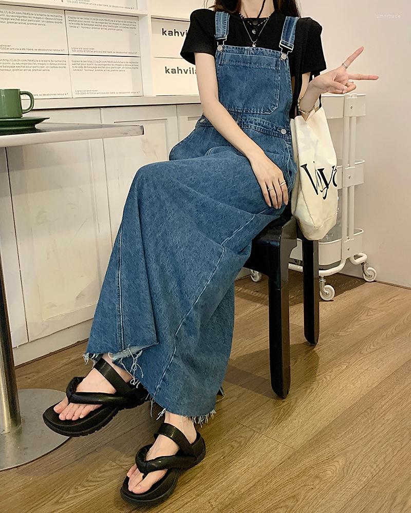New Casual Dresses SML Women Loose Ladies Vintage Long Denim Dress Female Tassel Spaghetti Strap Jeans (78913