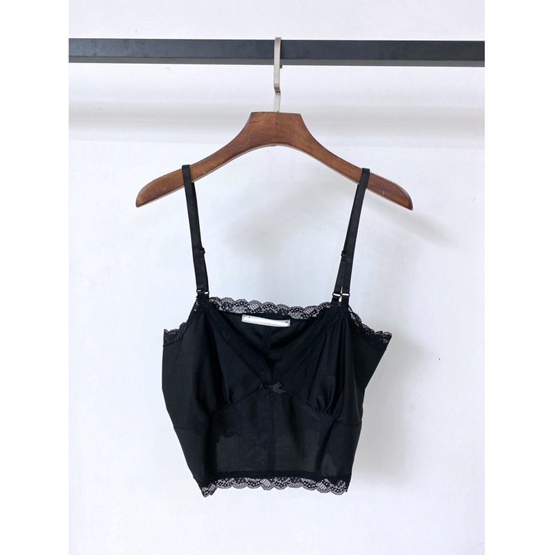 Camisoles Tanks Lace Camisole Women Black Tank Vest Spring Summer American Style Short Casual Commuting Slim Tops Clothing Girl Tee Clothes 230420