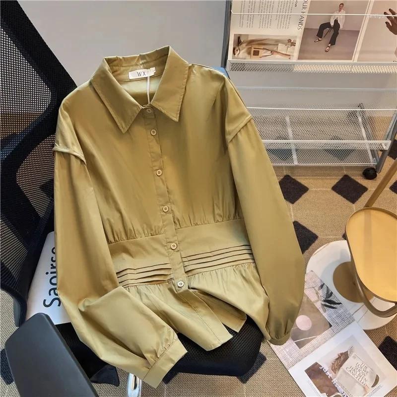 Women' Blouses 2023 Korean Loose Long Sleeve Women Shirts Spring Splice Fake Two Tops Female Single-breasted Basic Shirt Wild Woman, Khaki
Women' Blouses 2023 Korean Loose Long Sleeve Women Shirts Spring Splice Fake Two Tops Female Single-breasted Basic Shirt Wild Woman, Khaki